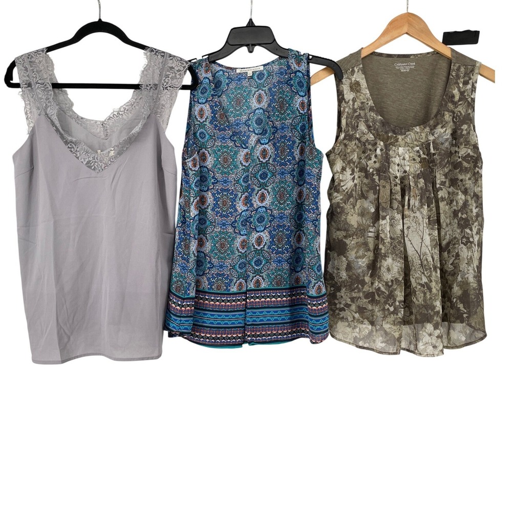 3-Bundle Sleeveless Tops Blouses Womens‎ Medium Grey Blue Brown Floral